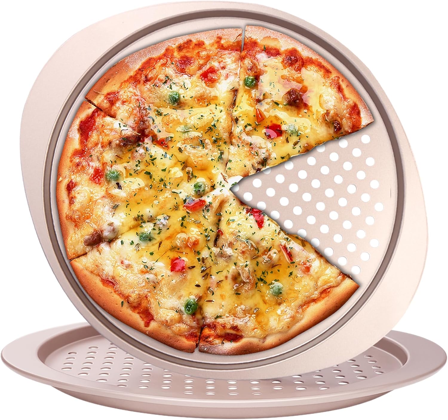 Pizza Pan Set, Nonstick Pizza Pan with Holes 13 Inch, Heavy Duty Round Perforated Pizza Tray Oven Safe