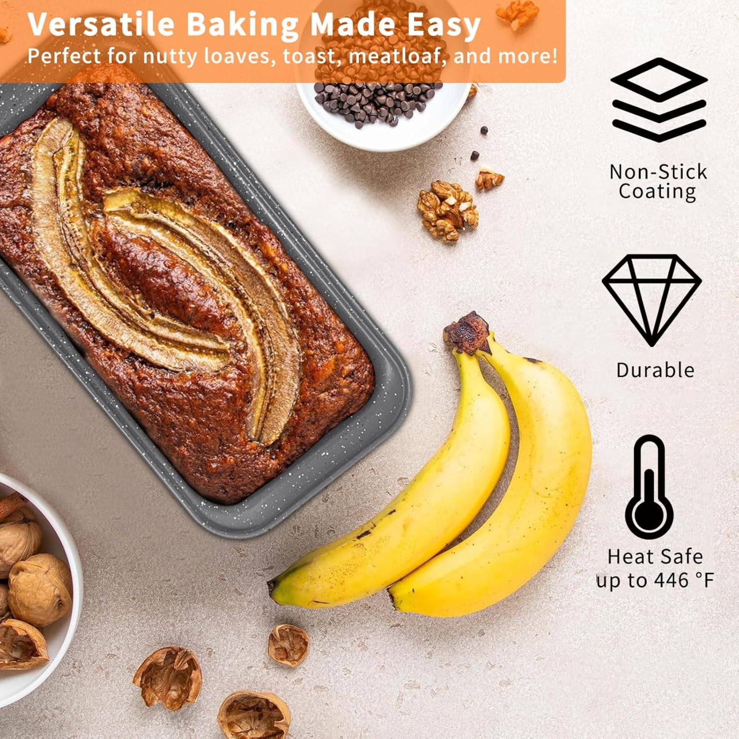 Bakeware Sets with Grey Marble Coating, 5-Piece Baking Set for Oven, Nonstick Premium & Even Heating, Stackable, Carbon Steel, with Round/Square Cake Pan
