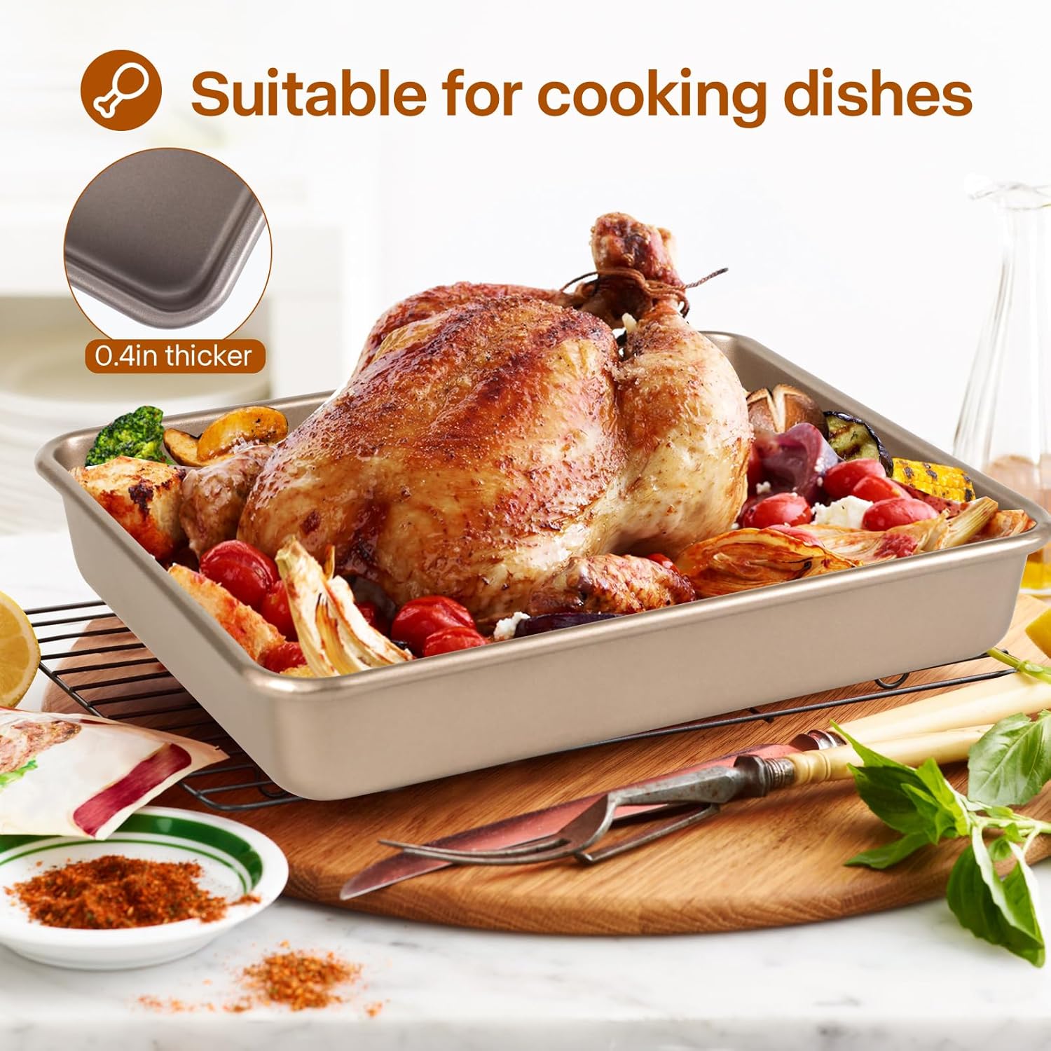 9x11 Baking Pan, Rectangle Cake Pan, 2-Pieces Nonstick Sheet Cake Pans Heavy Duty, Toaster Oven Tray Deep Size for Lasagna, Brownie