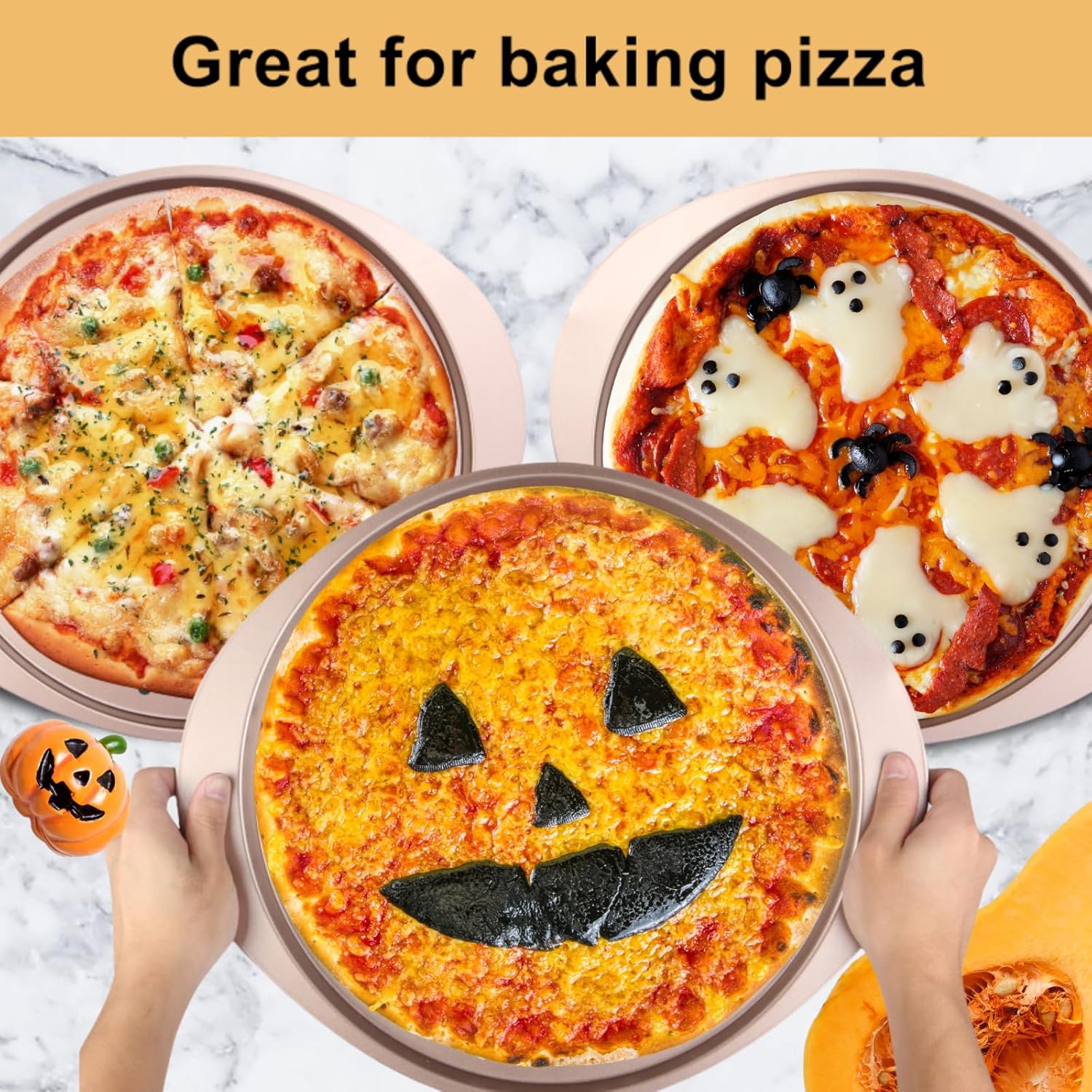 Pizza Pan Set, Nonstick Pizza Pan with Holes 13 Inch, Heavy Duty Round Perforated Pizza Tray Oven Safe