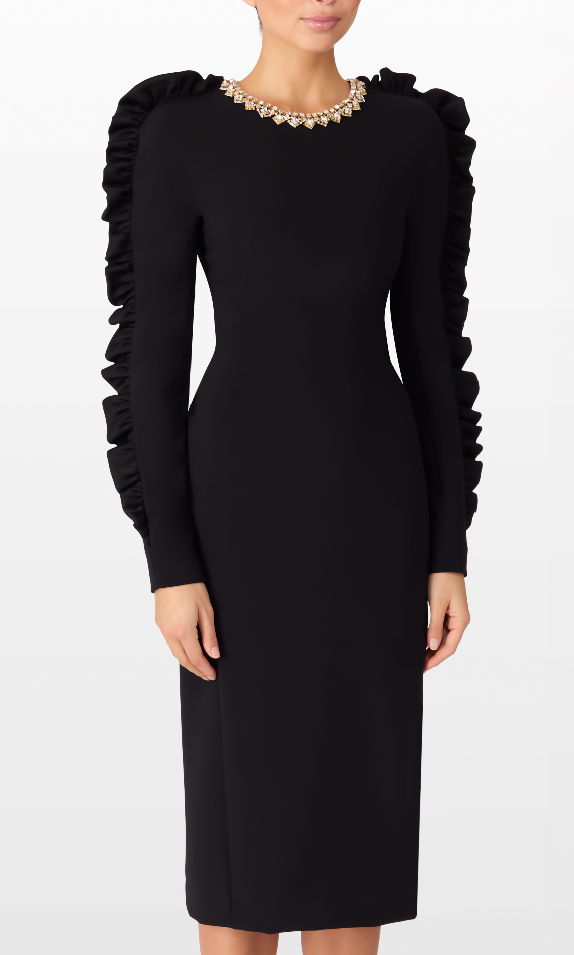 Taylor Frill Rhinestone Round Neck Midi Dress