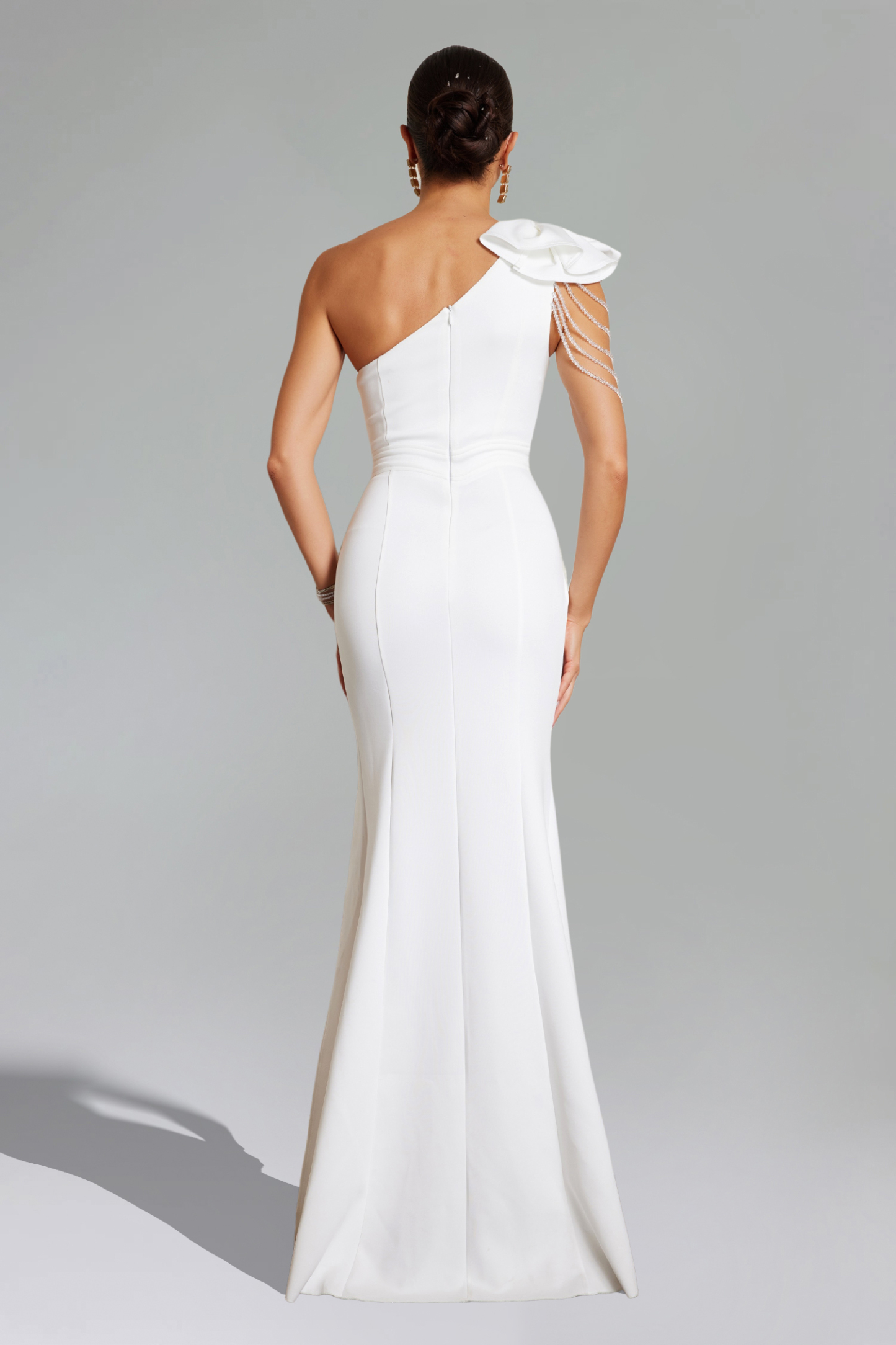 Hanna One Shoulder Flower Cut Out Slit Maxi Dress