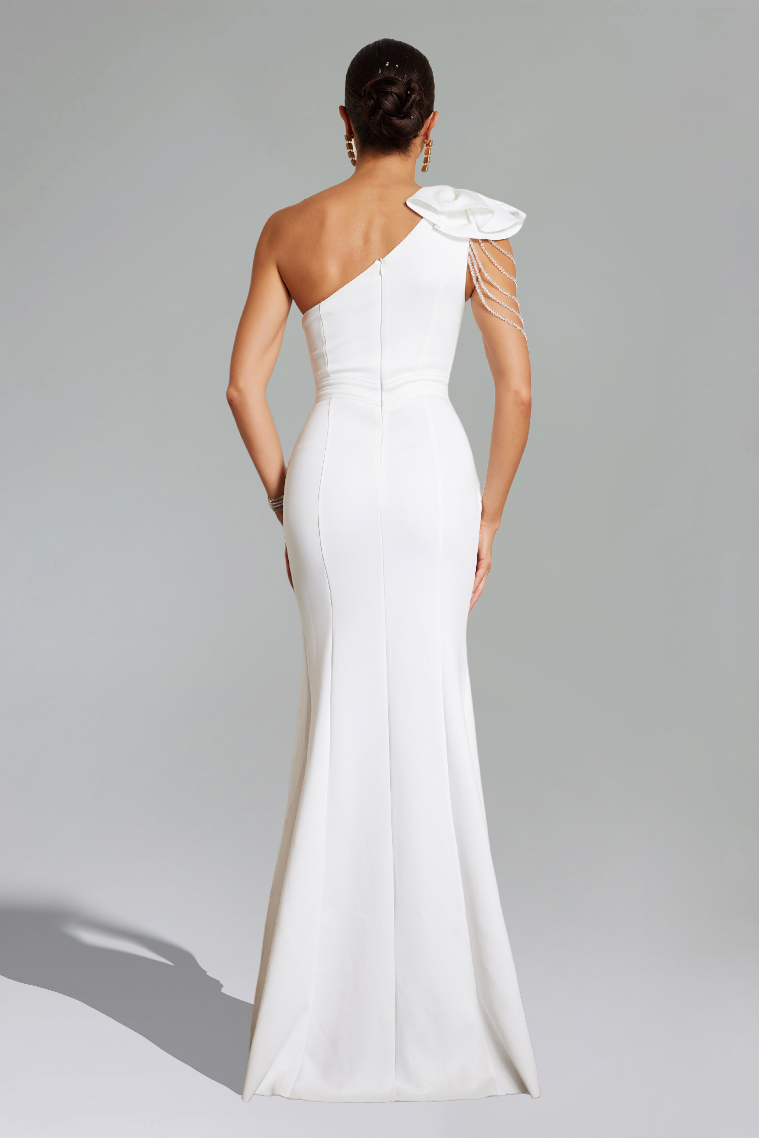 Hanna One Shoulder Flower Cut Out Slit Maxi Dress