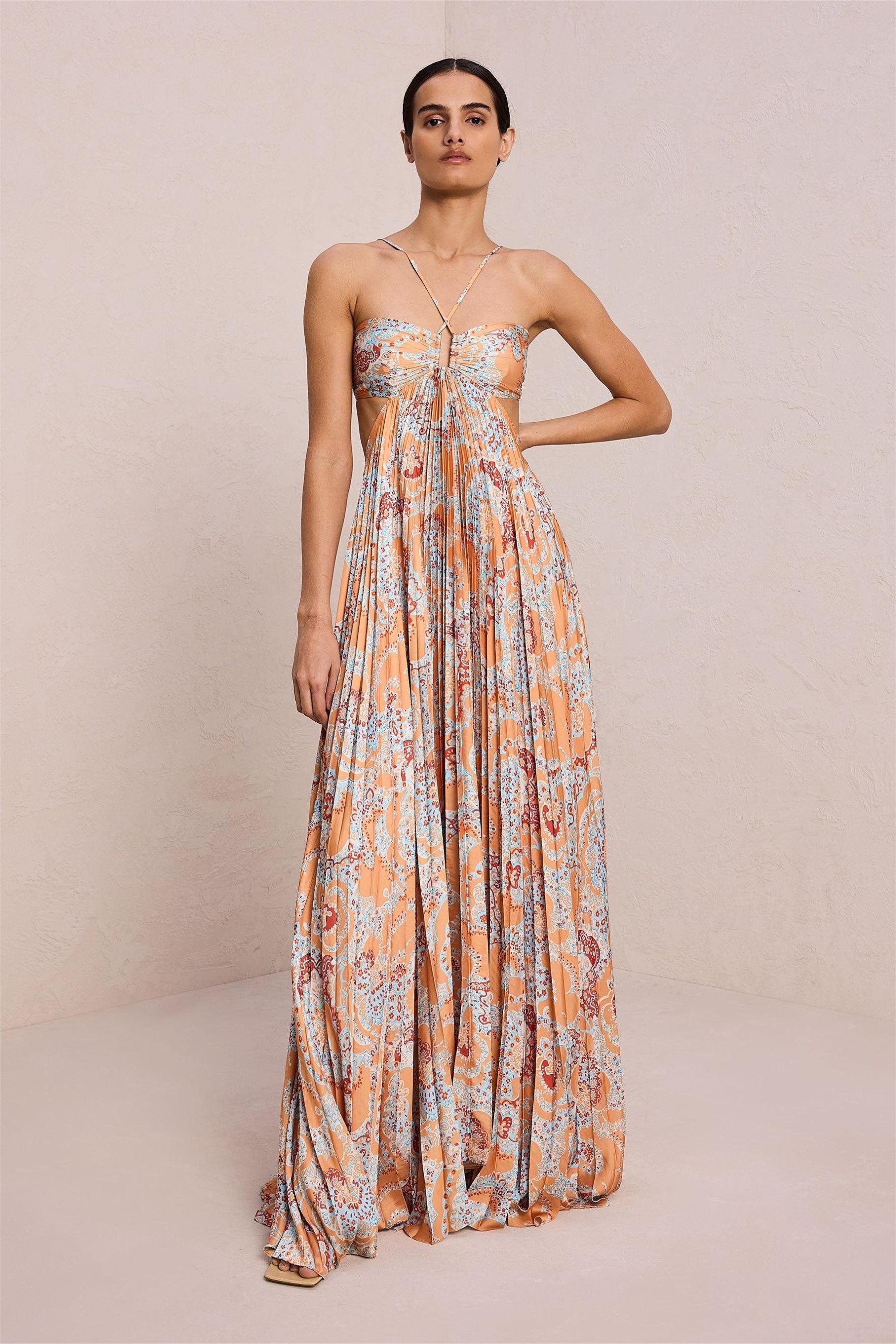 Erica Paisley Halter Neck Cut-Out Maxi Dress
