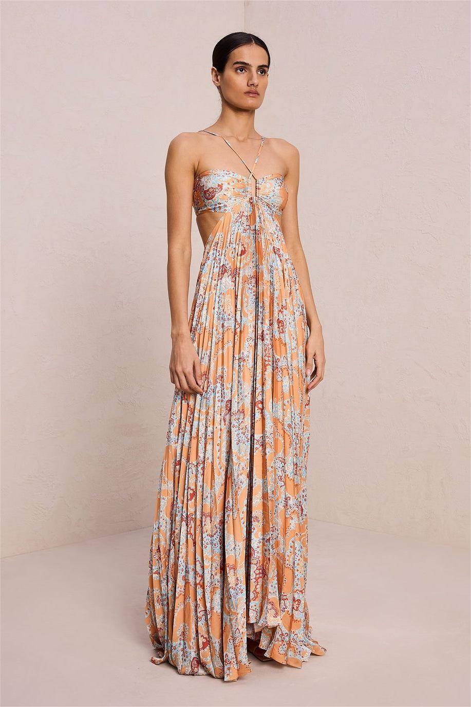 Erica Paisley Halter Neck Cut-Out Maxi Dress