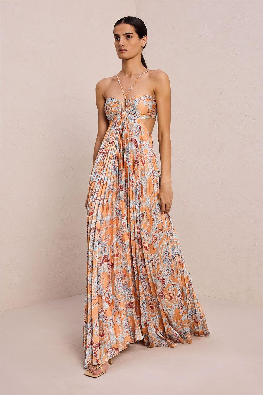 Erica Paisley Halter Neck Cut-Out Maxi Dress