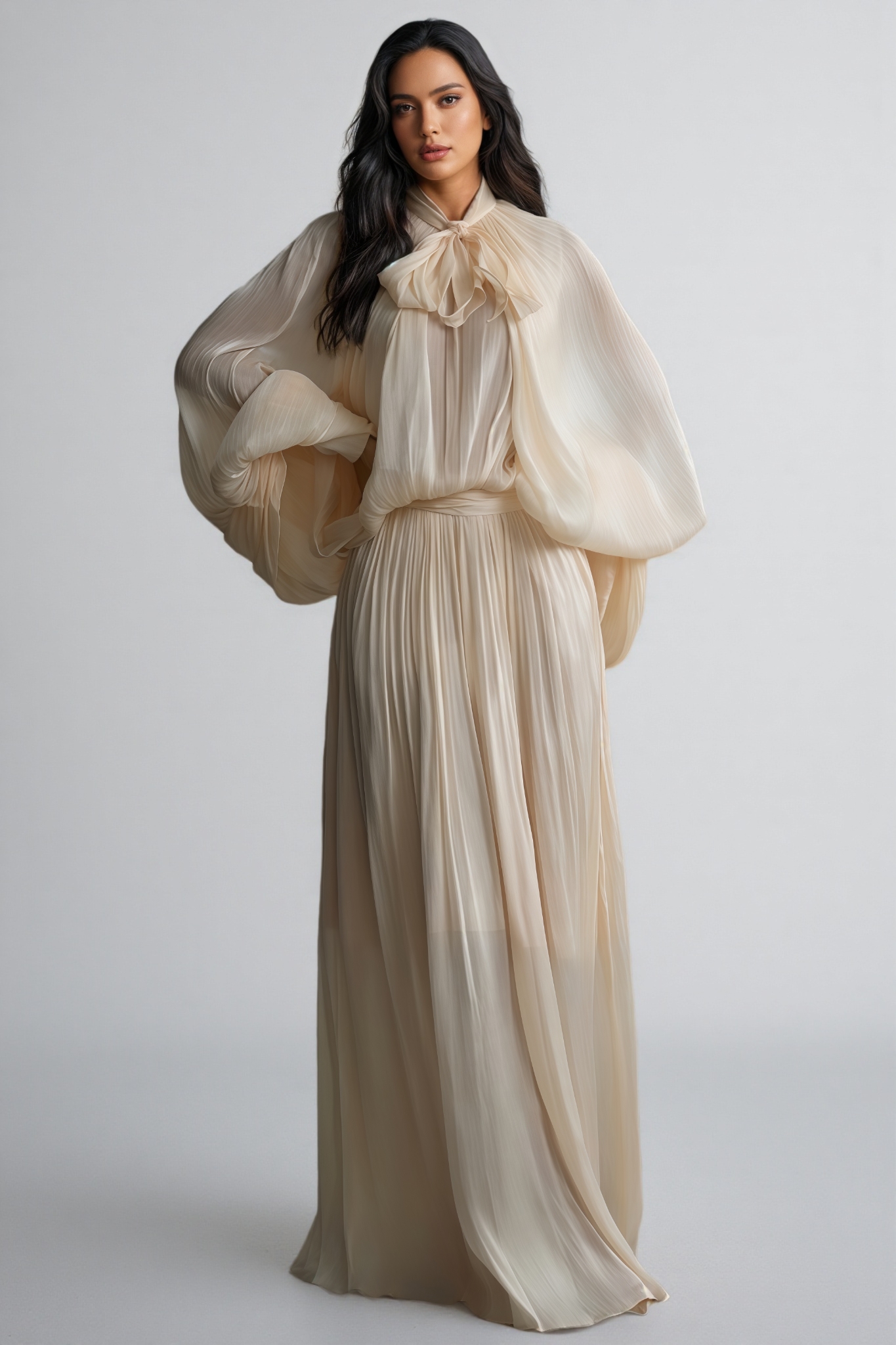 Doreen Tie Neck Puff Sleeve Maxi Dress