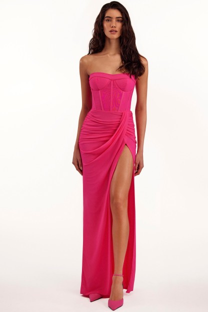 Fawn Solid Corset Split Maxi Dress