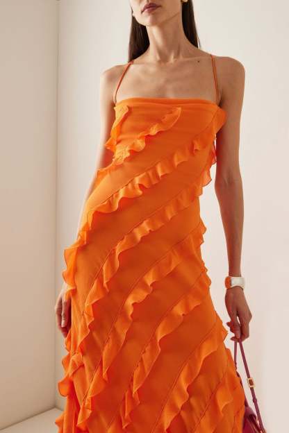 Kaela Ruffle Hem Cami Maxi Dress Orange