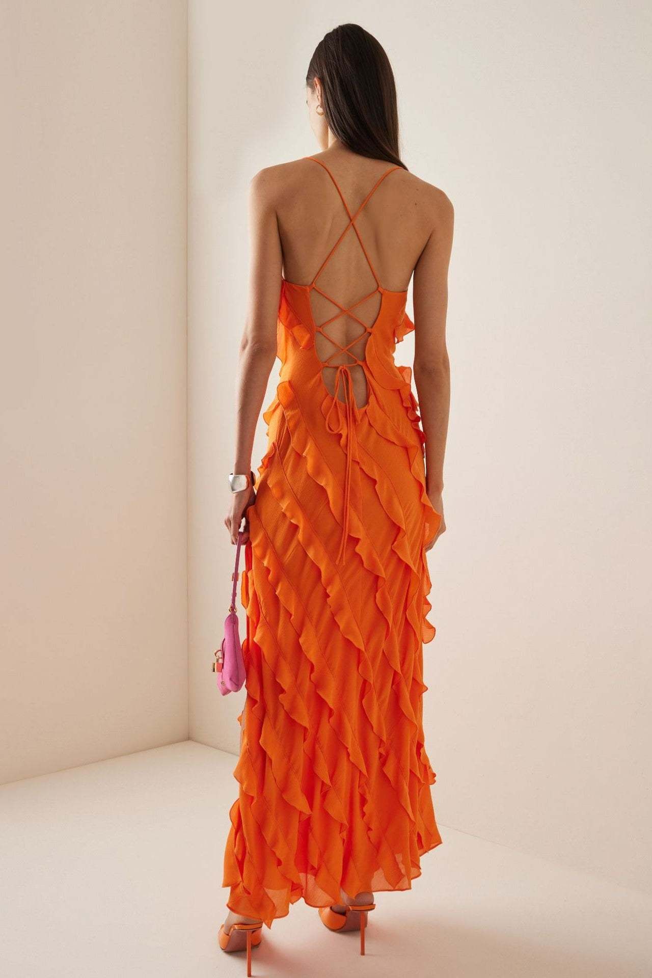 Kaela Ruffle Hem Cami Maxi Dress Orange