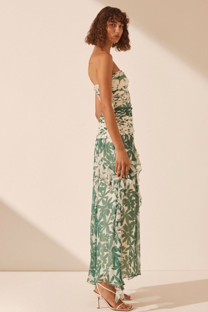 Judith Floral Ruched Strapless Midi Dress