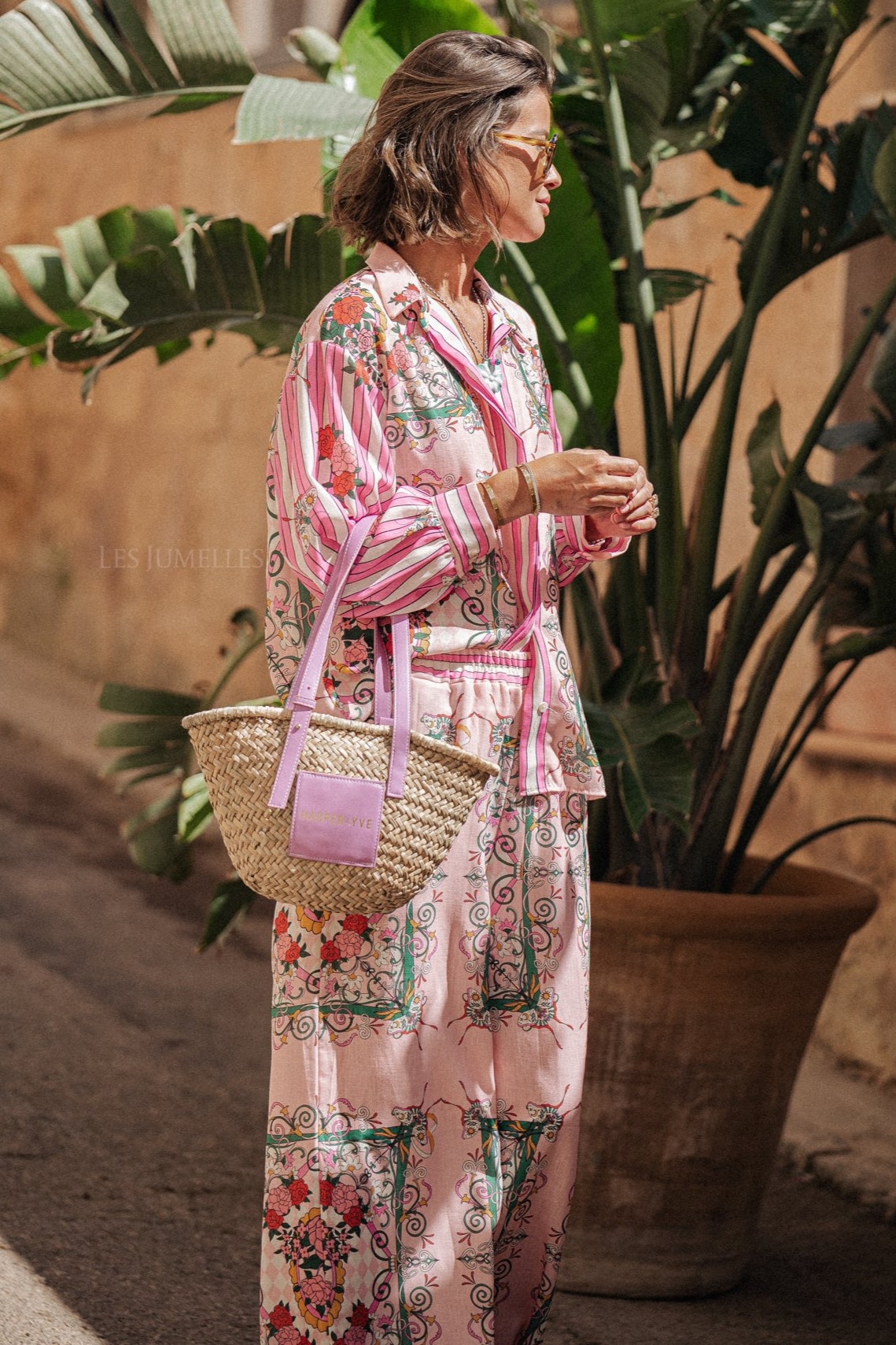 Kelly Floral Bottom Long Sleeve Top ＆ Mid Waist Wide Leg Pants Set