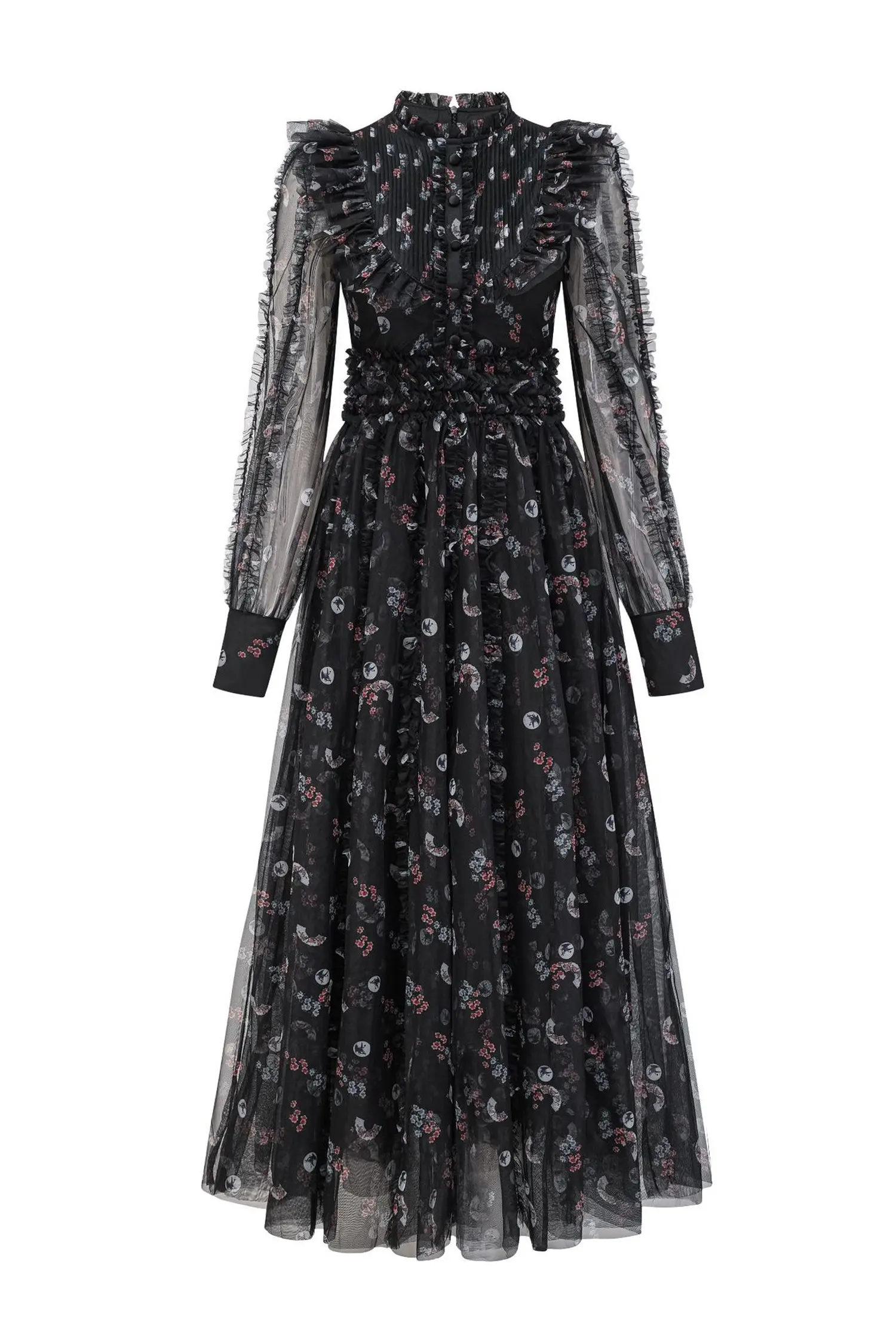 Jillian Black Floral Long Sleeve Dress