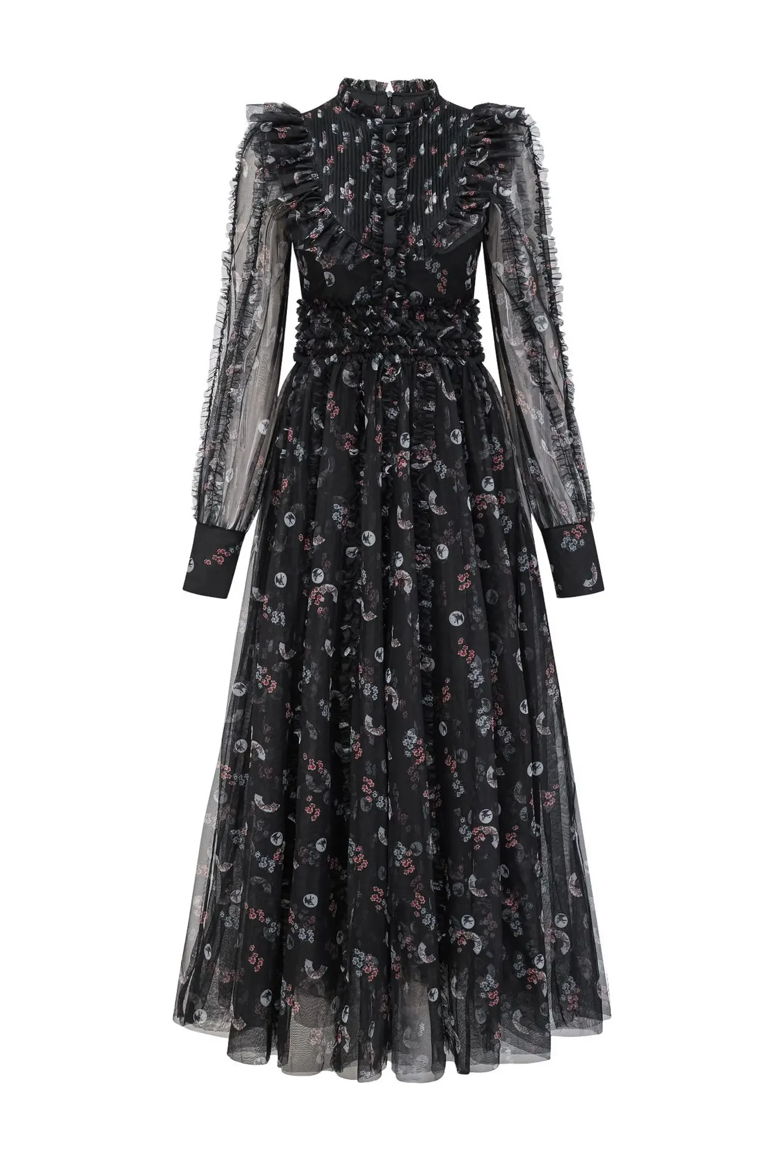 Jillian Black Floral Long Sleeve Dress
