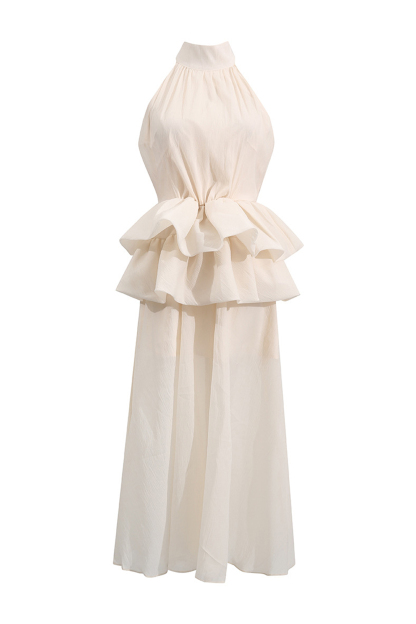 Gunda Apricot Halter Maxi Ruffle Dress