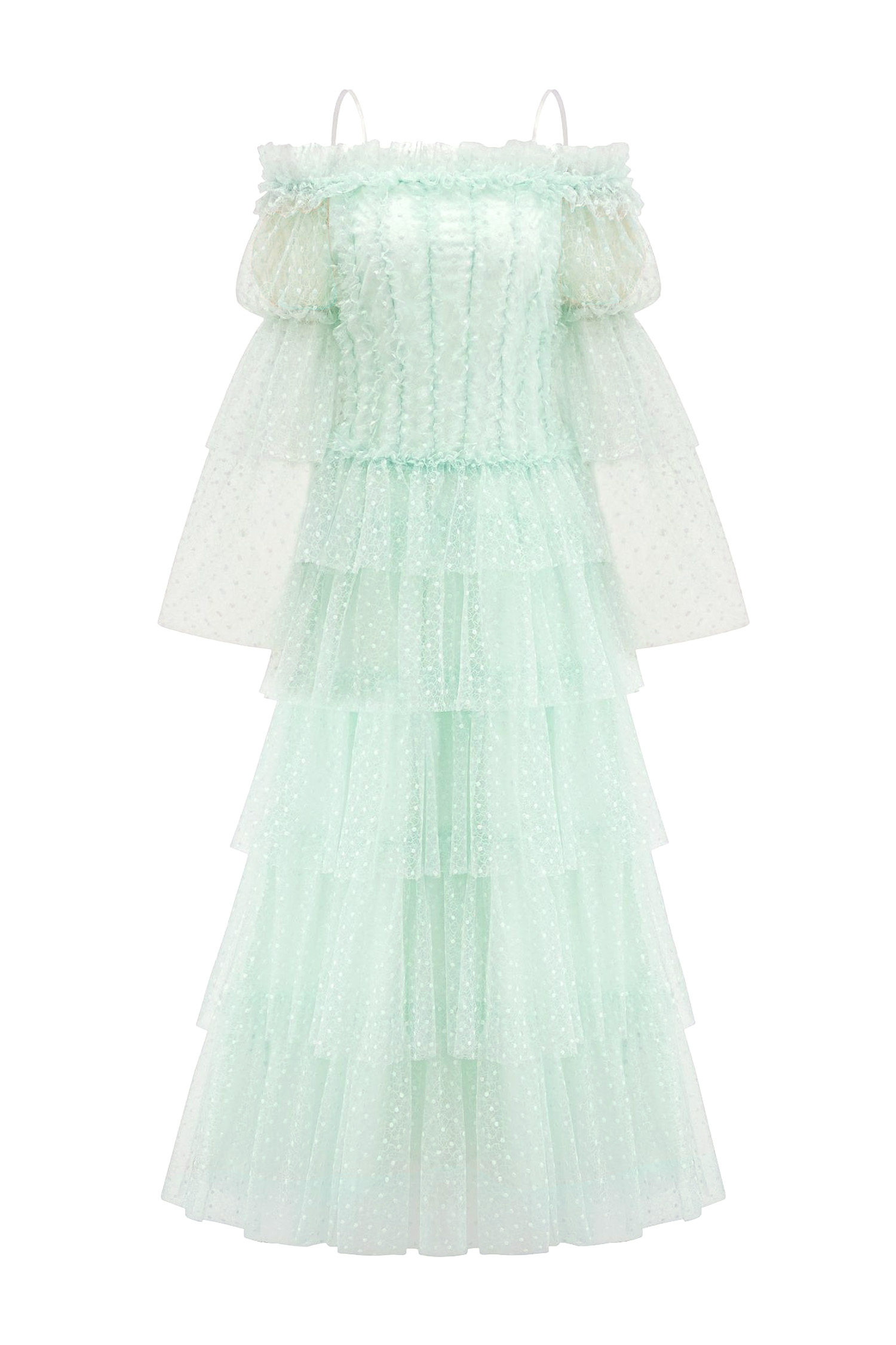 Eleonora Green Mesh Tiered Dress