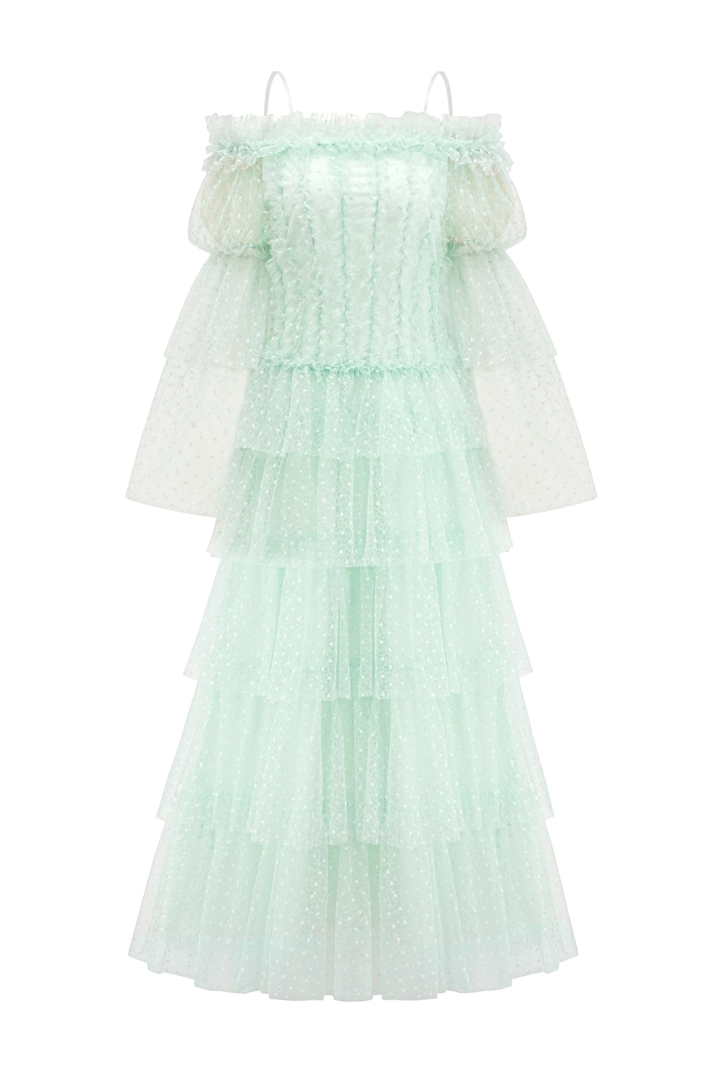 Eleonora Green Mesh Tiered Dress