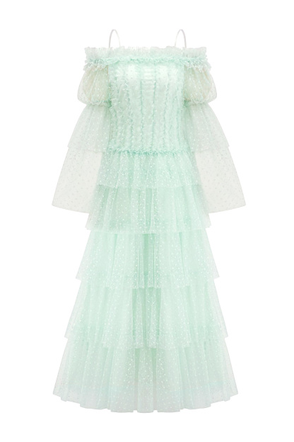 Eleonora Green Mesh Tiered Dress