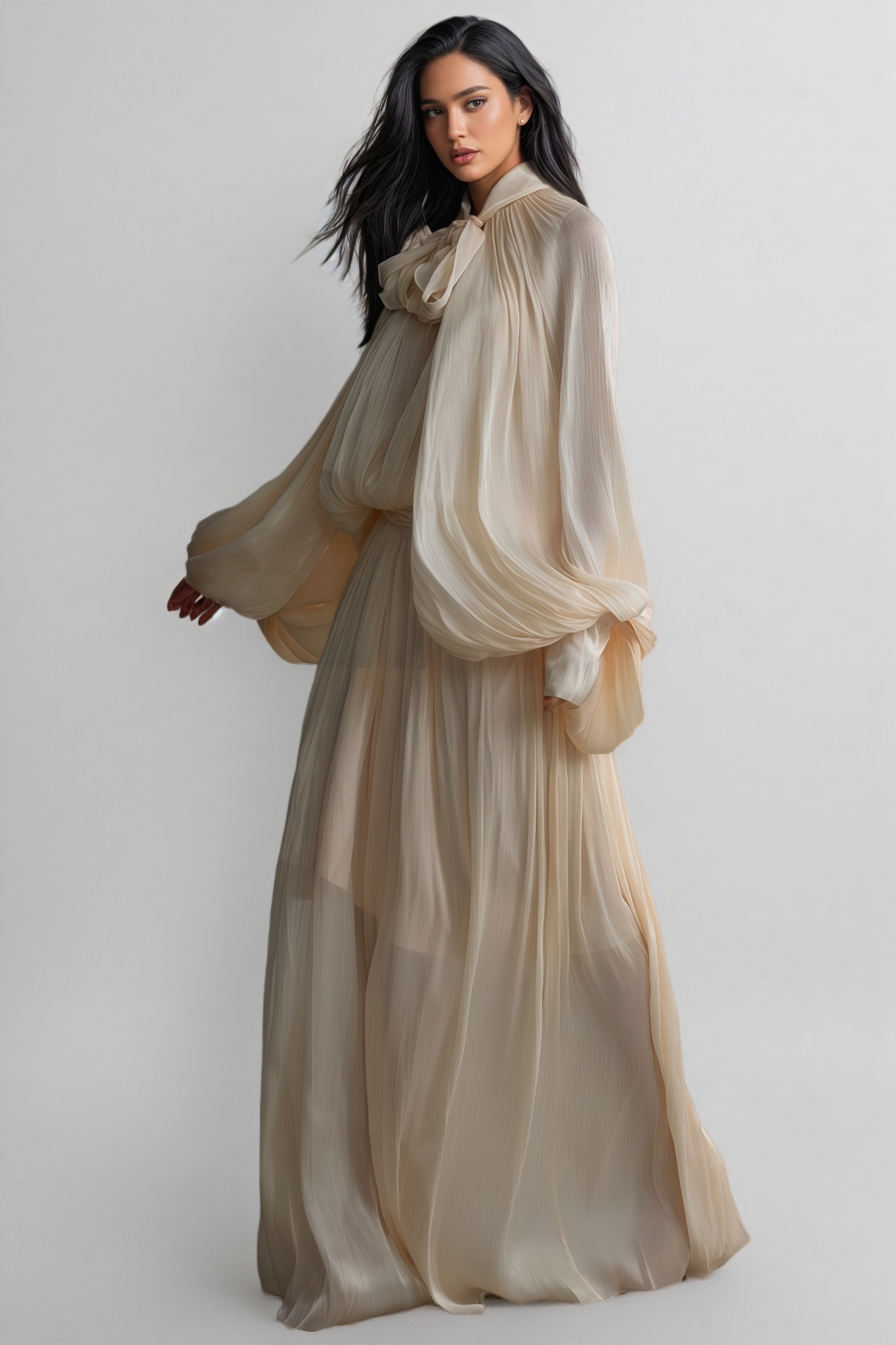 Doreen Tie Neck Puff Sleeve Maxi Dress