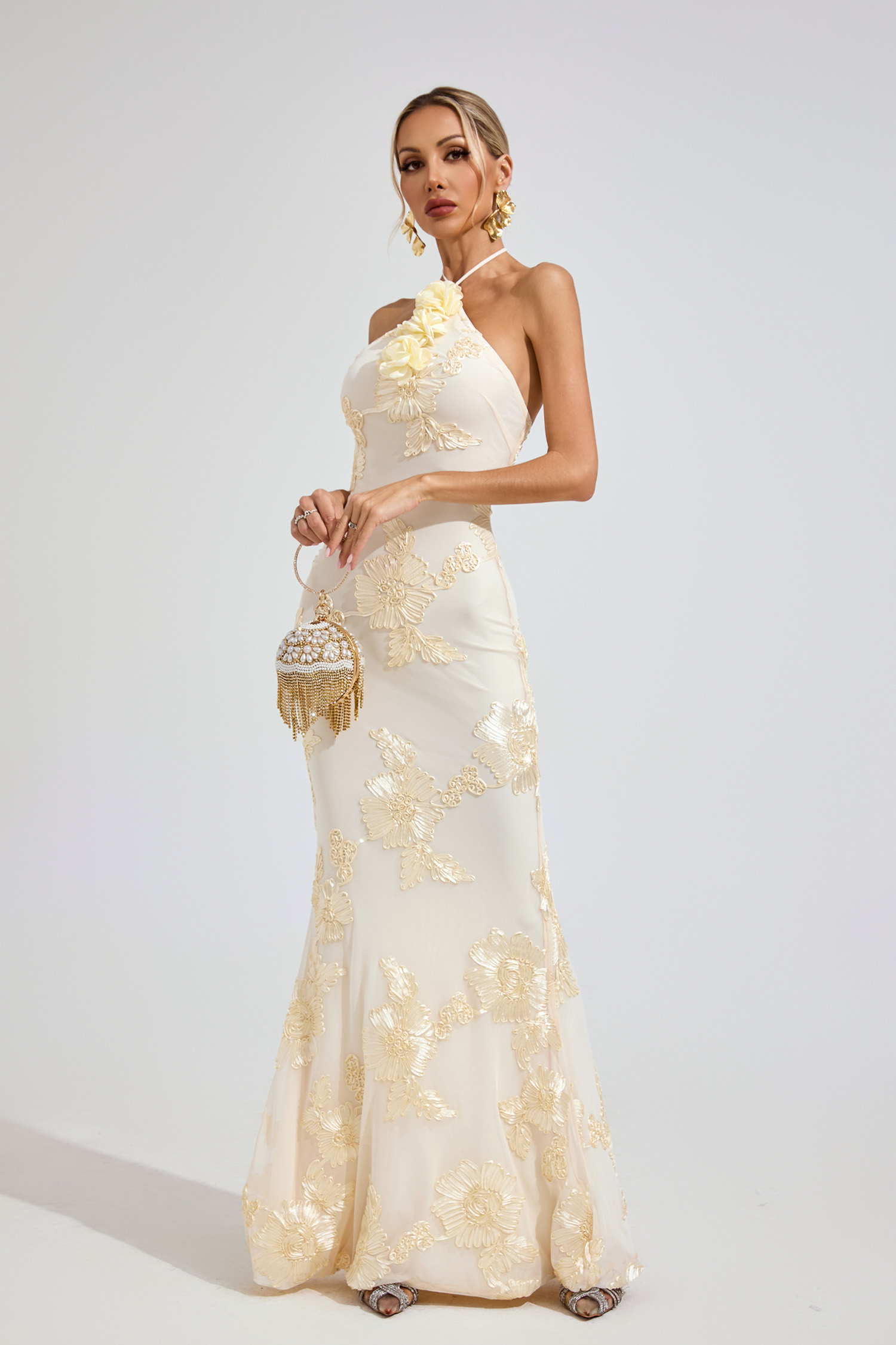 Elena Raw White Strapless Maxi Dress