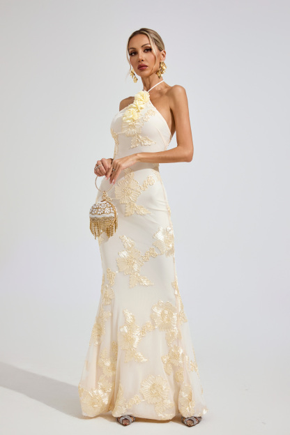 Elena Raw White Strapless Maxi Dress