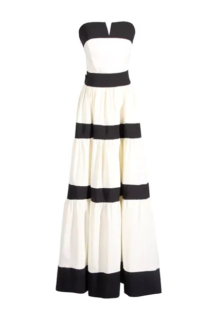 Dominica White Striped Bowknot Maxi Dress