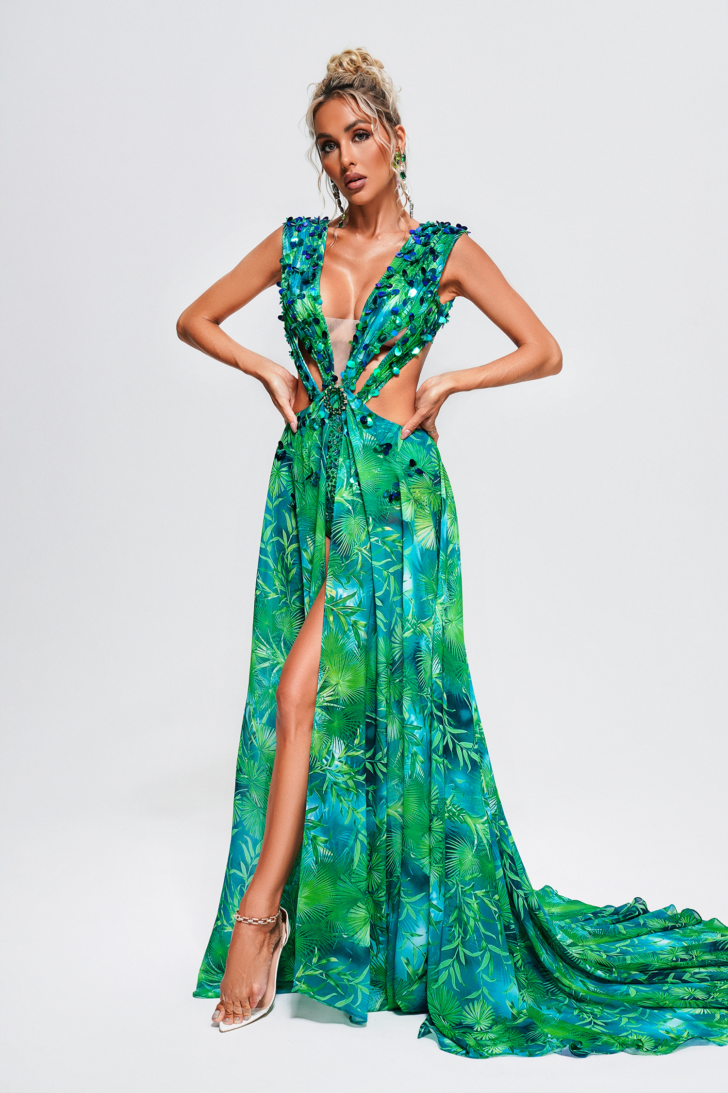 Deena Printed Embellished Maxi Dress