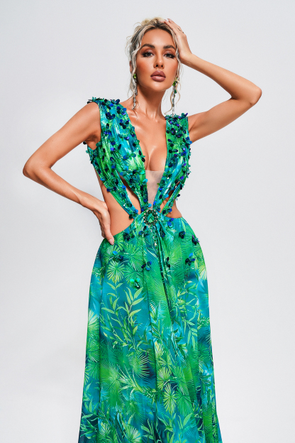 Deena Printed Embellished Maxi Dress