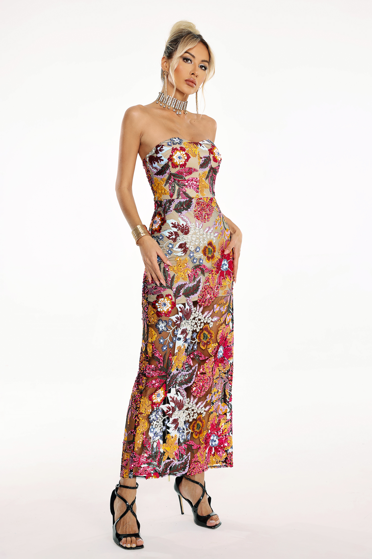 Katelyn Floral Glitter Maxi Dress