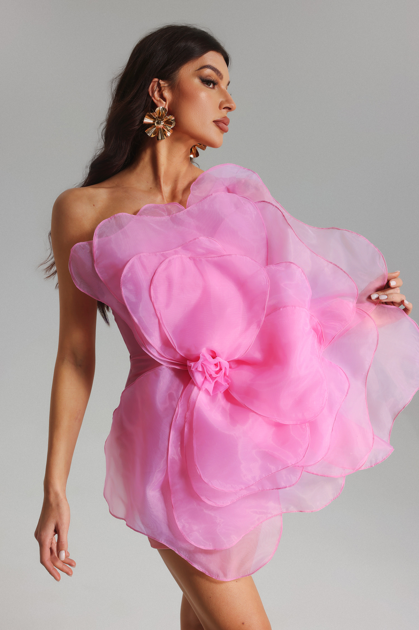 Etha Mesh Flower Mini Tube Dress-Pink