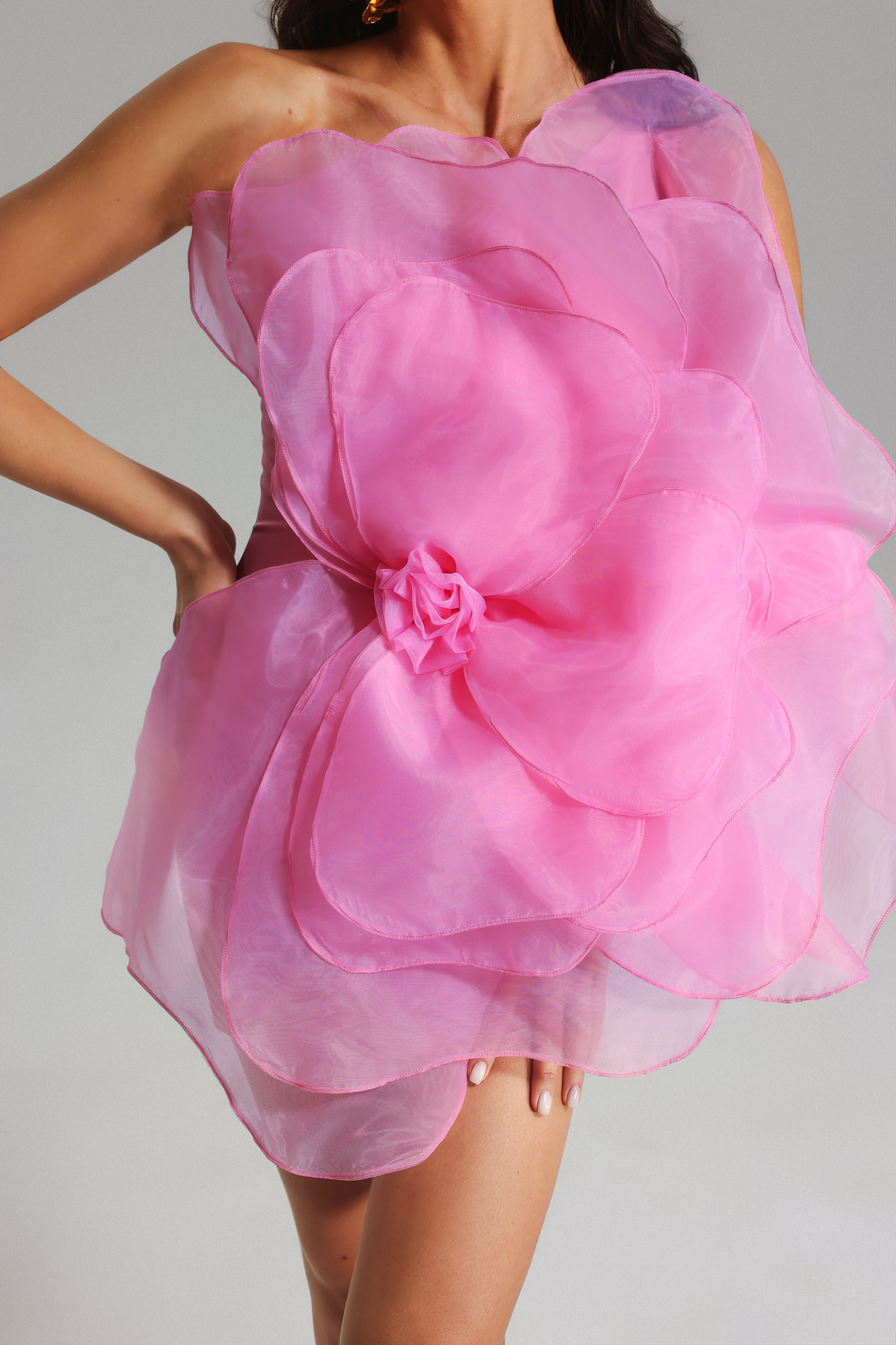 Etha Mesh Flower Mini Tube Dress-Pink