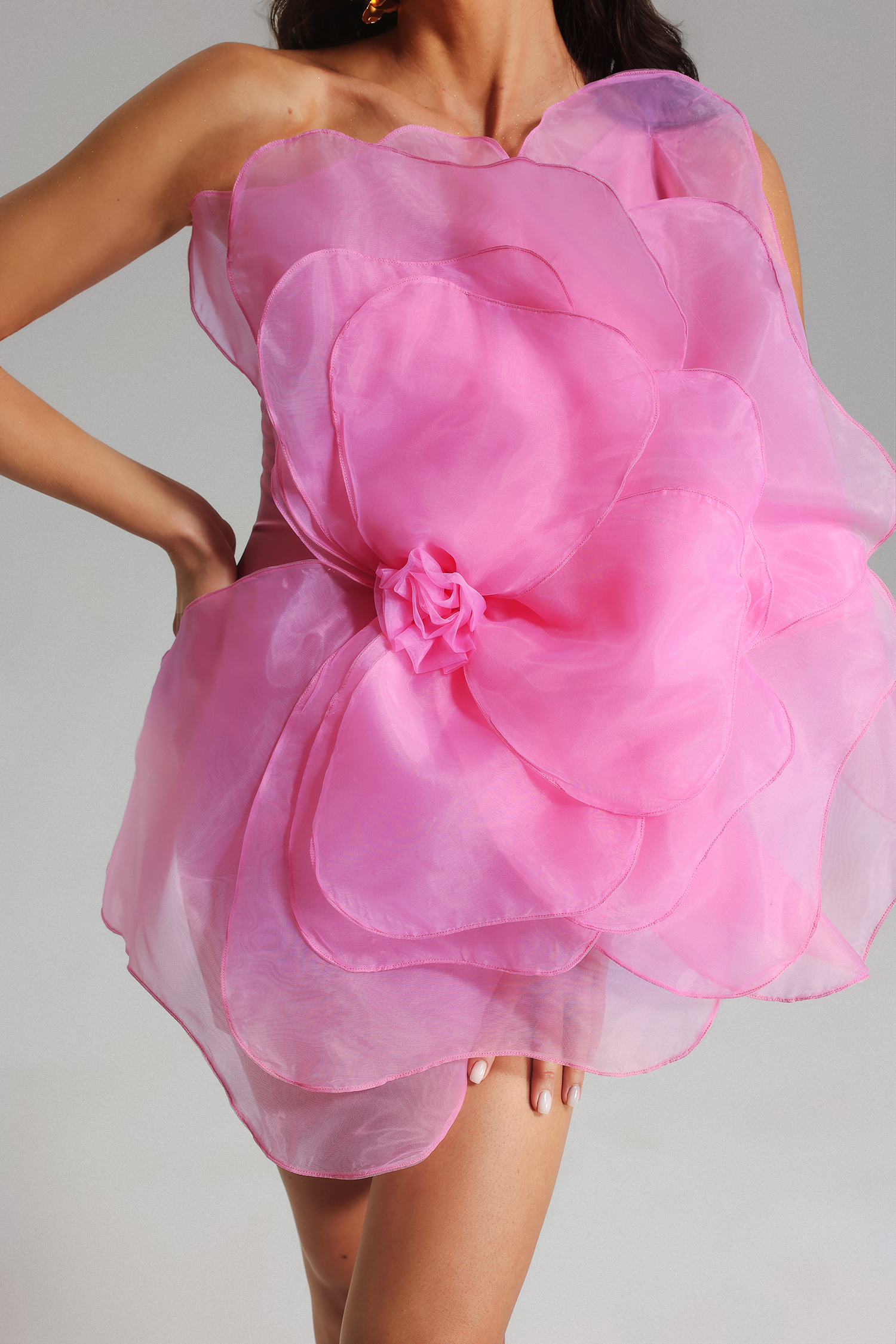 Etha Mesh Flower Mini Tube Dress-Pink