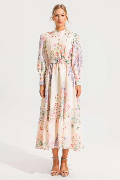 Andrea Floral Long Sleeve Maxi Dress With Belt