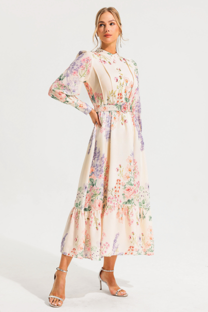 Andrea Floral Long Sleeve Maxi Dress With Belt