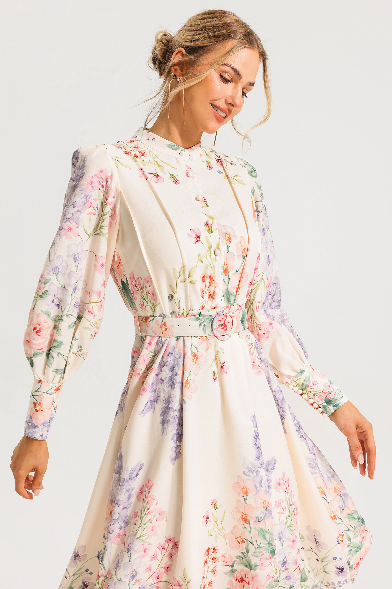 Andrea Floral Long Sleeve Maxi Dress With Belt