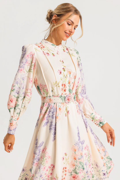 Andrea Floral Long Sleeve Maxi Dress With Belt