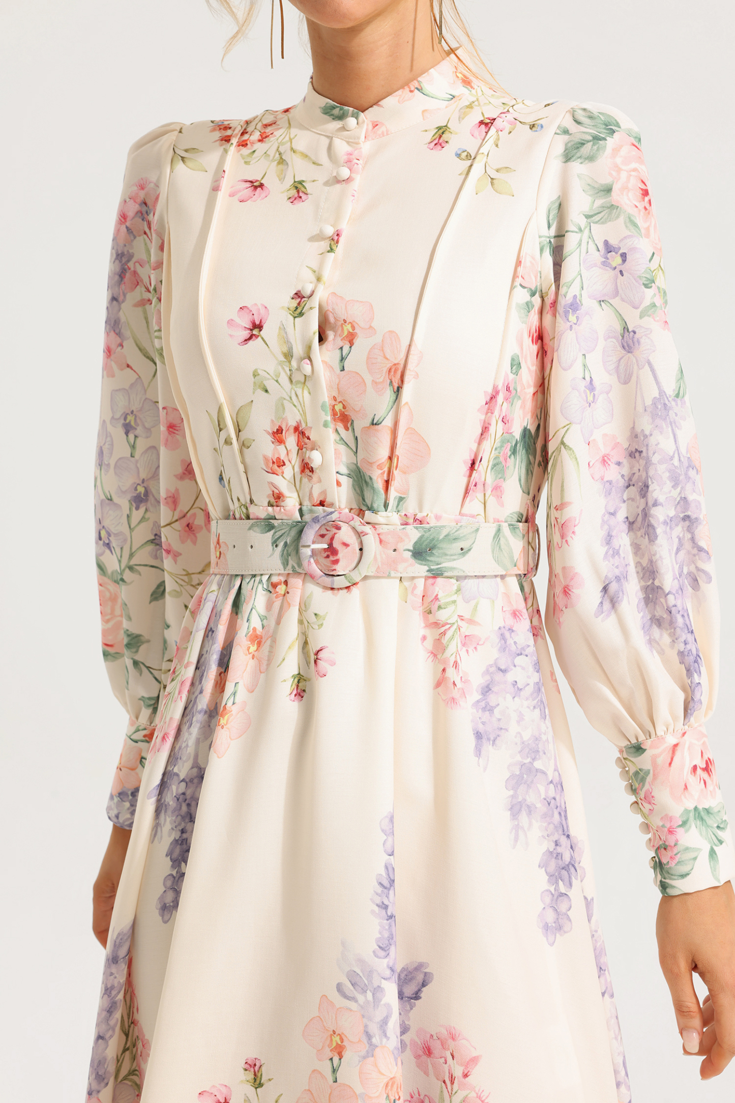 Andrea Floral Long Sleeve Maxi Dress With Belt