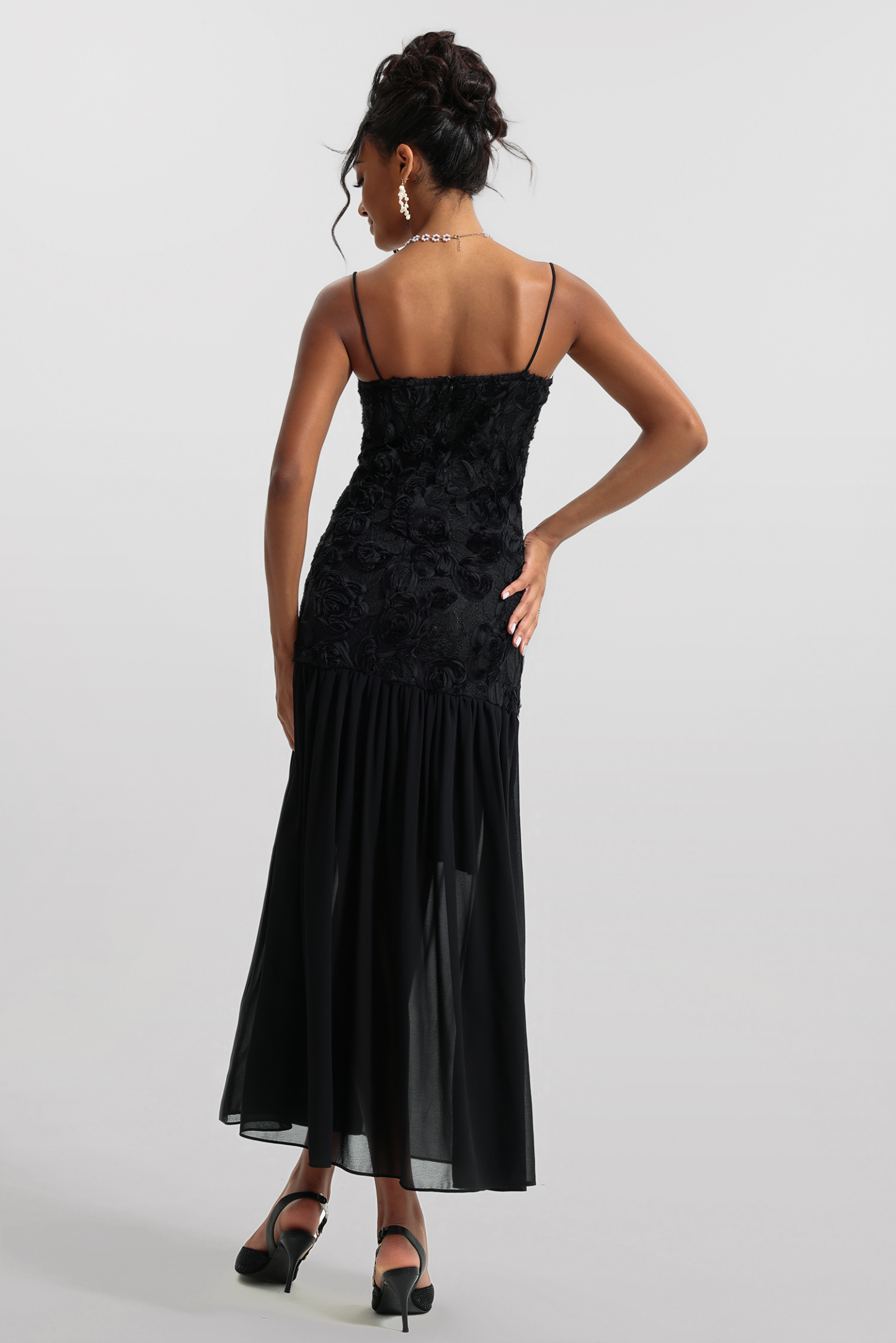 Genevieve 3D Floral Solid Sleeveless Midi Dress