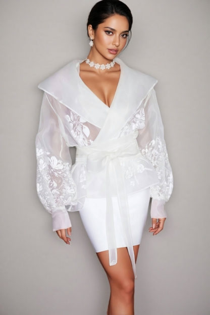 Eden White Embroidery Blazer