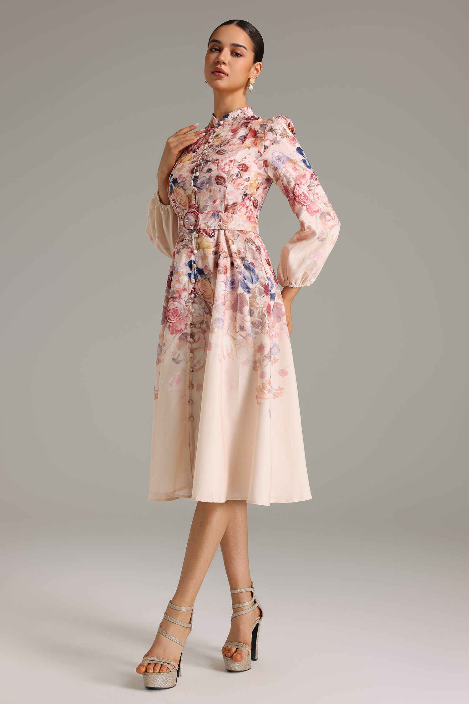 Ella Button-Front Printed Midi Dress