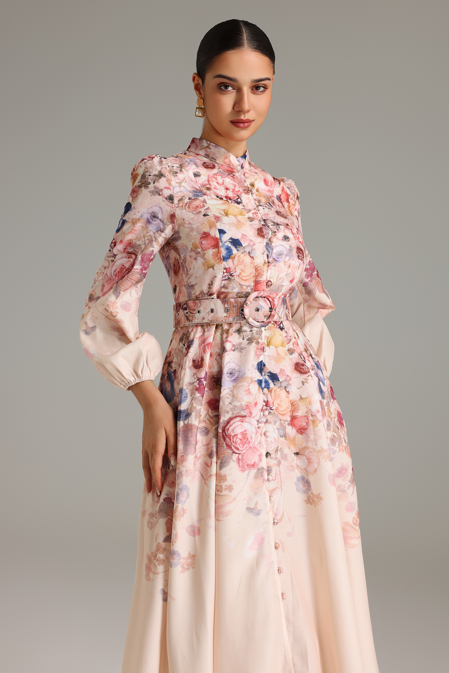 Ella Button-Front Printed Midi Dress