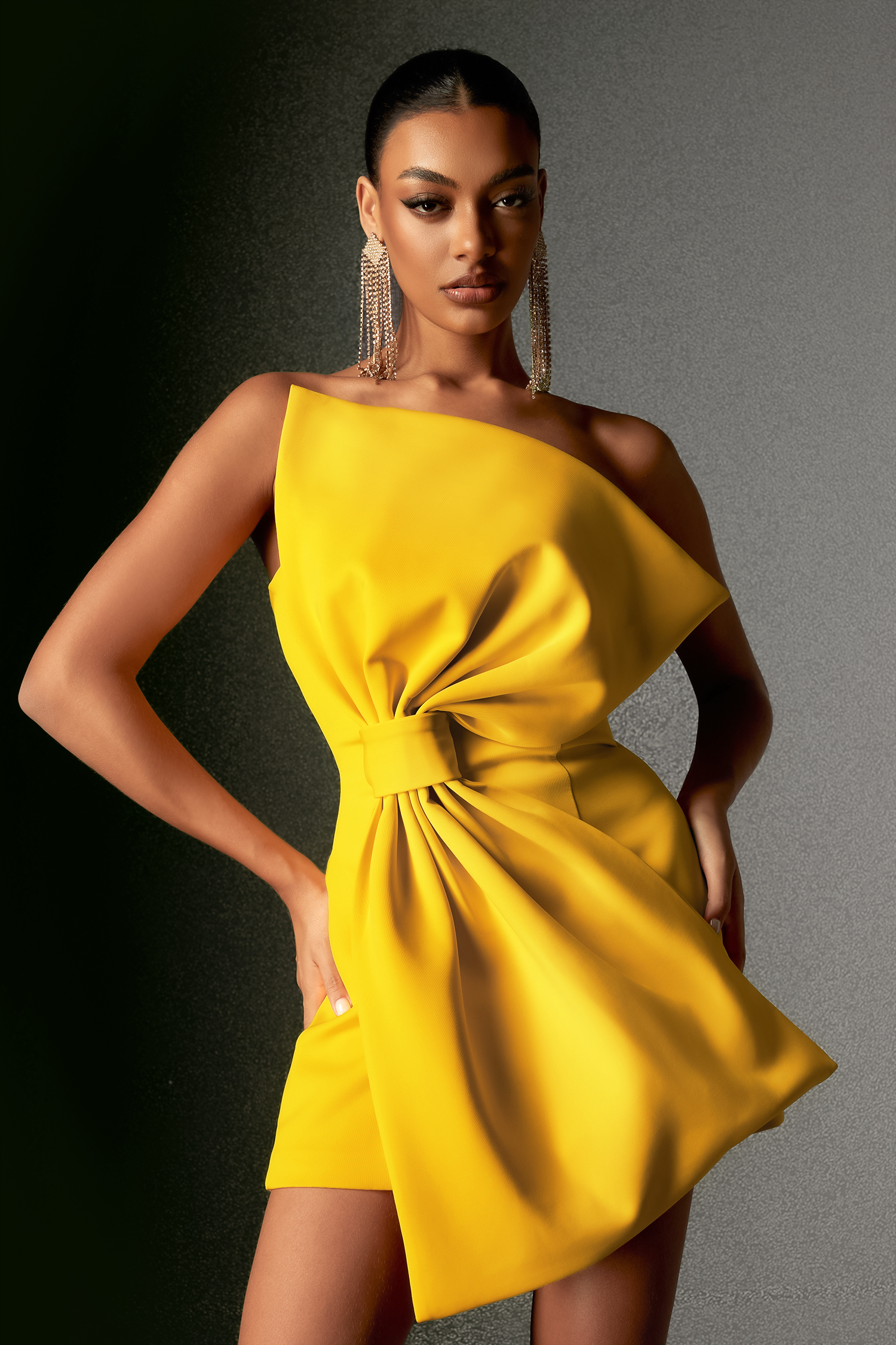 Allison Yellow Bowknot Strapless Mini Dress