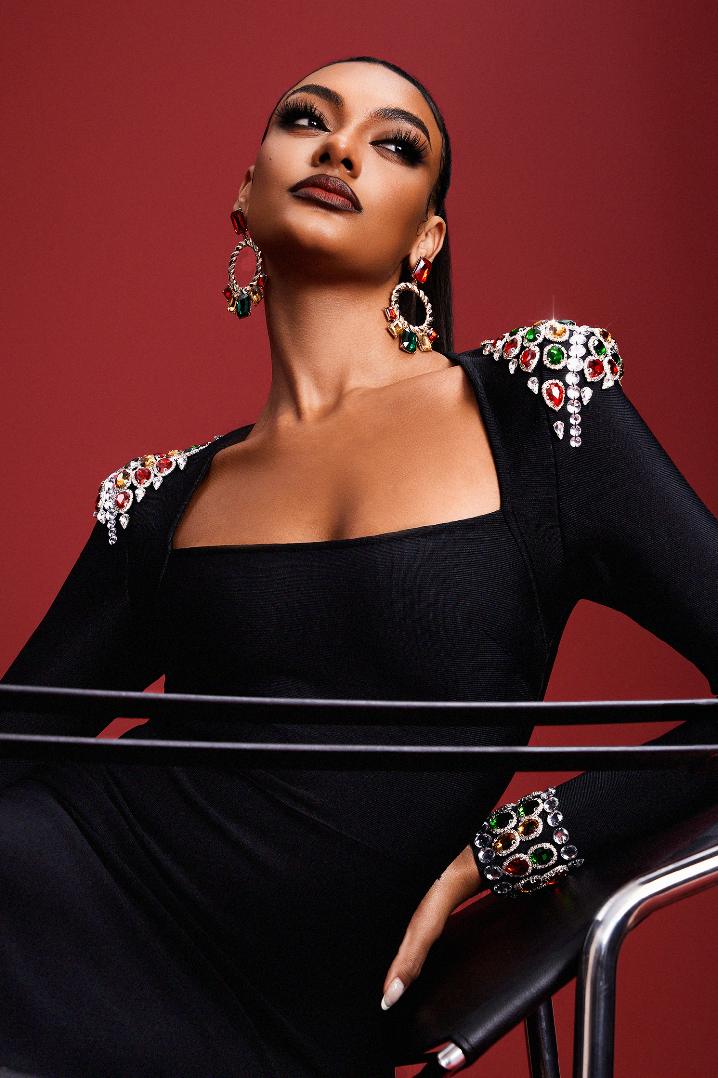 Karel Rhinestones Bandage Midi Dress