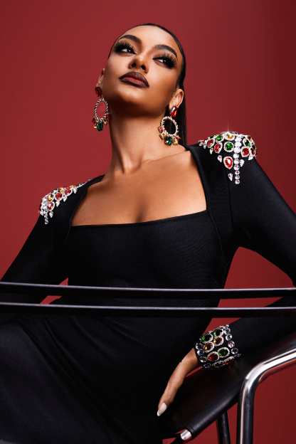 Karel Rhinestones Bandage Midi Dress