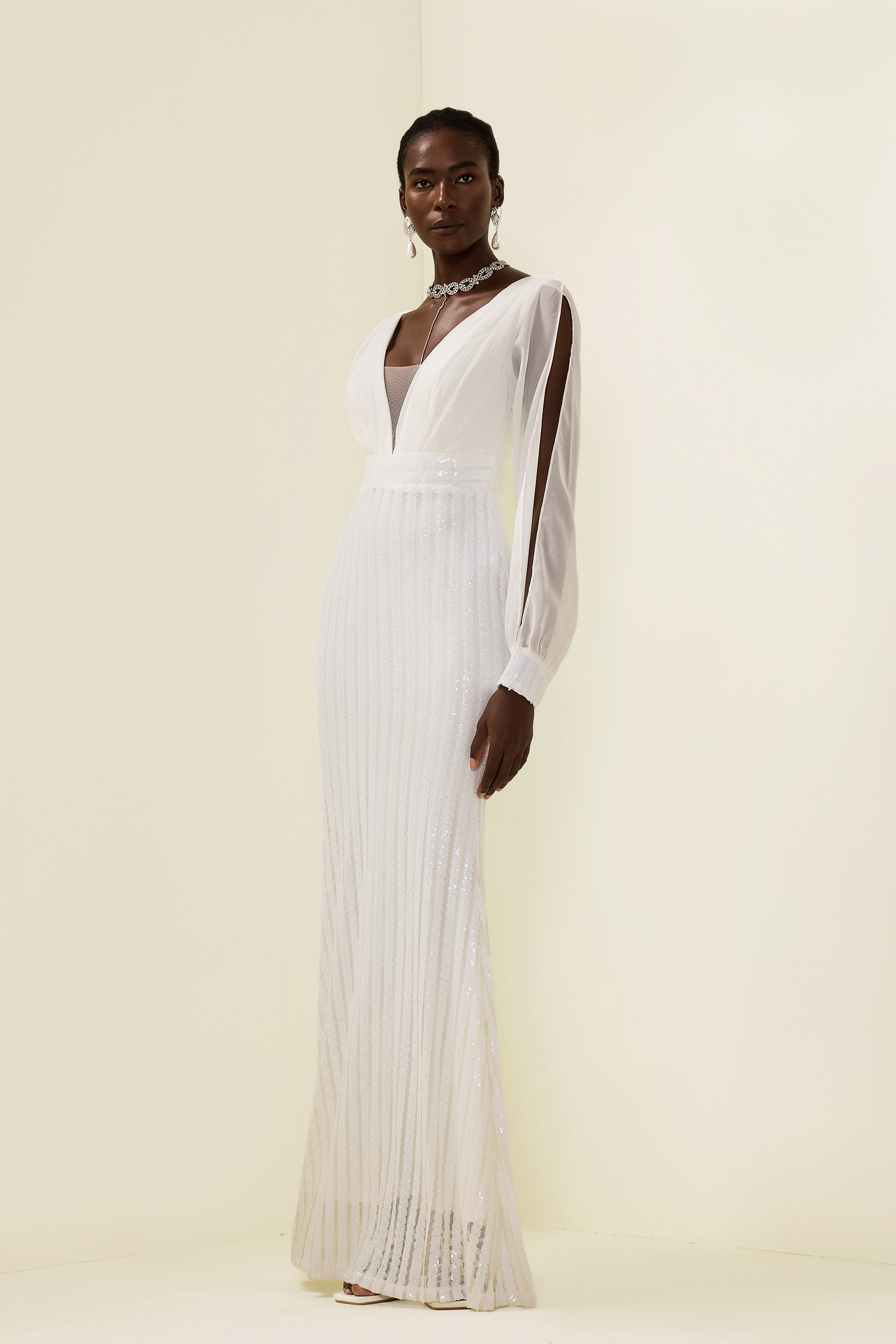 Eulalia Solid Sequin Cut-Out Maxi Dress