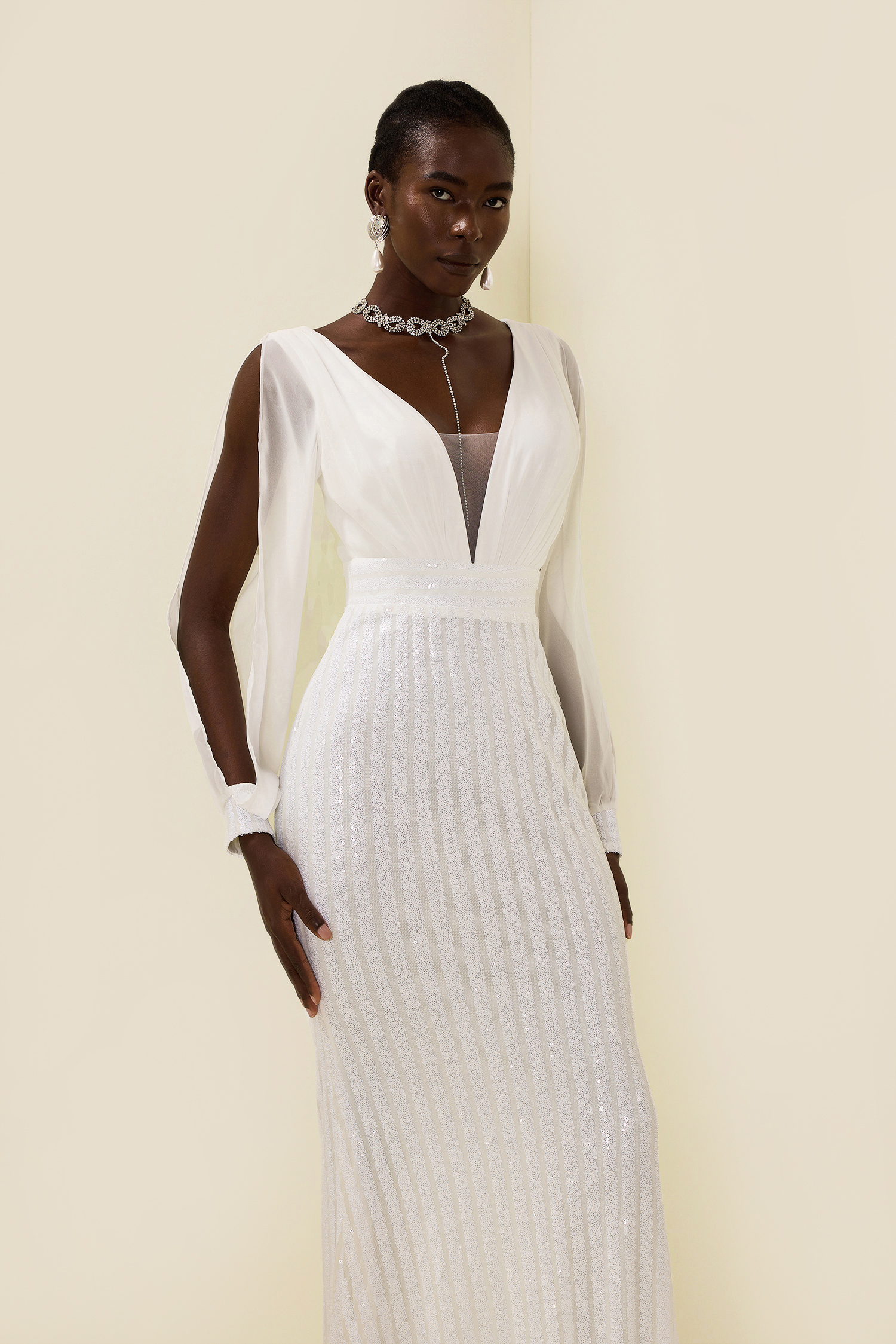 Eulalia Solid Sequin Cut-Out Maxi Dress