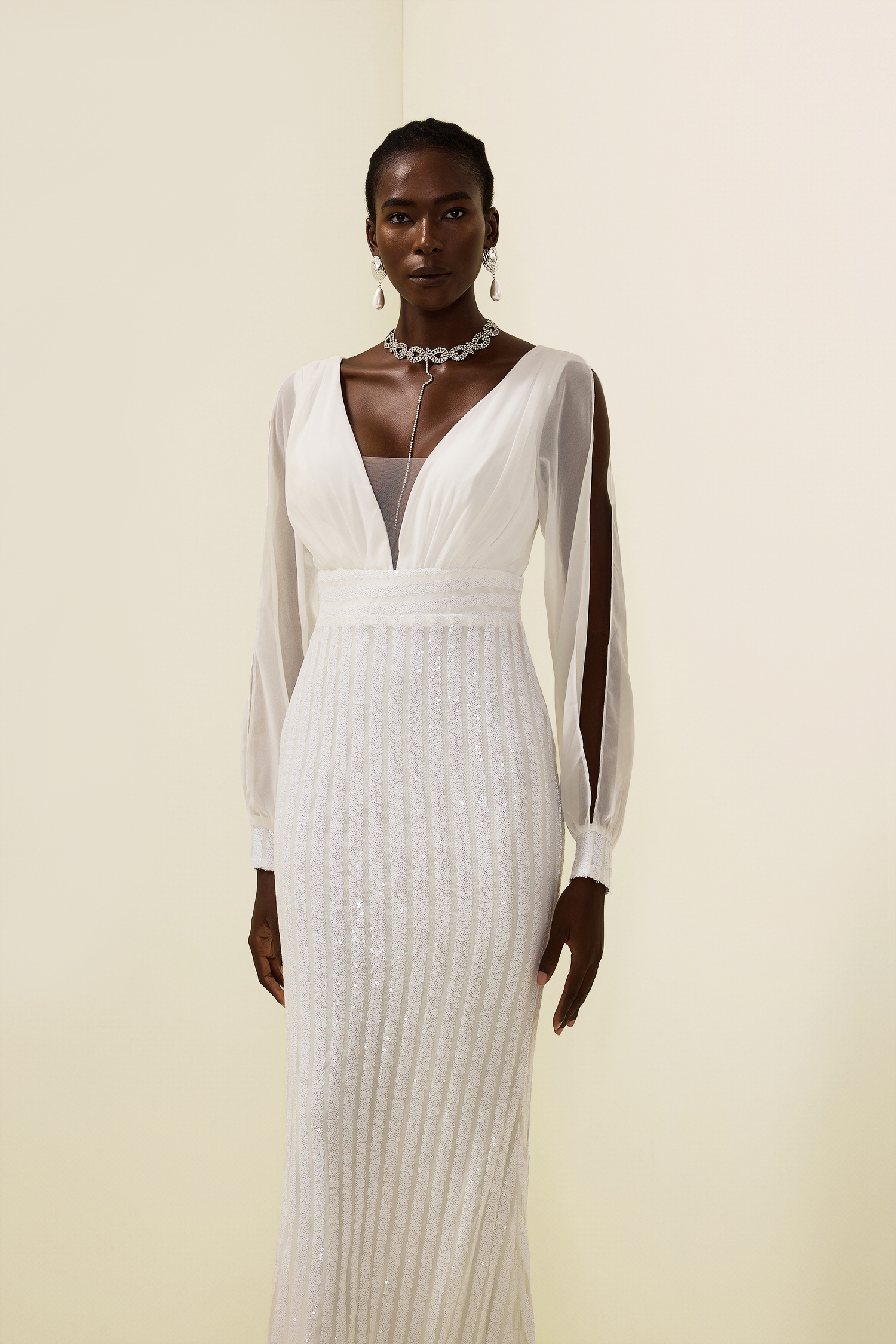 Eulalia Solid Sequin Cut-Out Maxi Dress