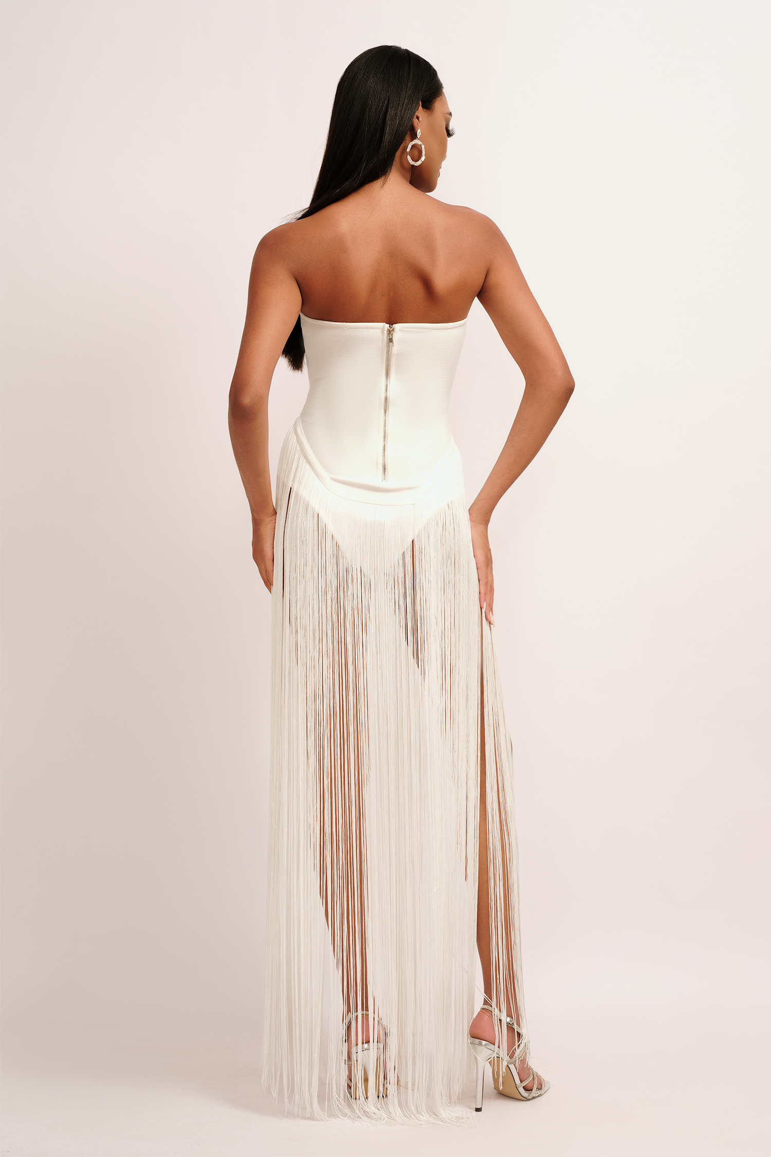 Deana Strapless Fringe Dress - White