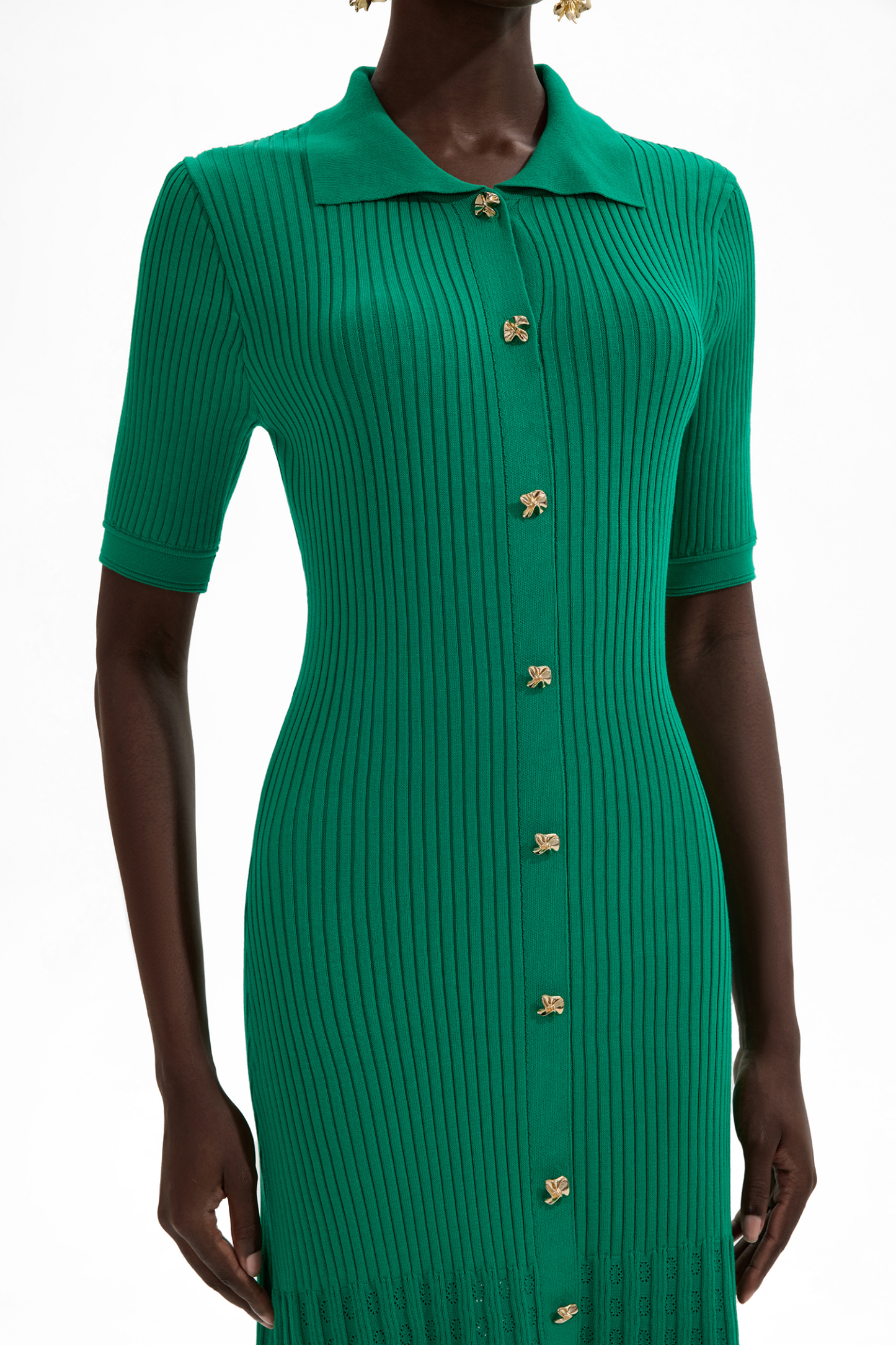 Evelyn Jersey Flapped Metal Button Midi Dress