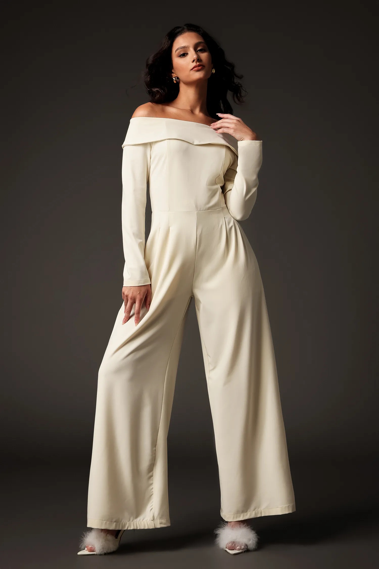 Margot White Off Shoulder Drape Jumpsuit